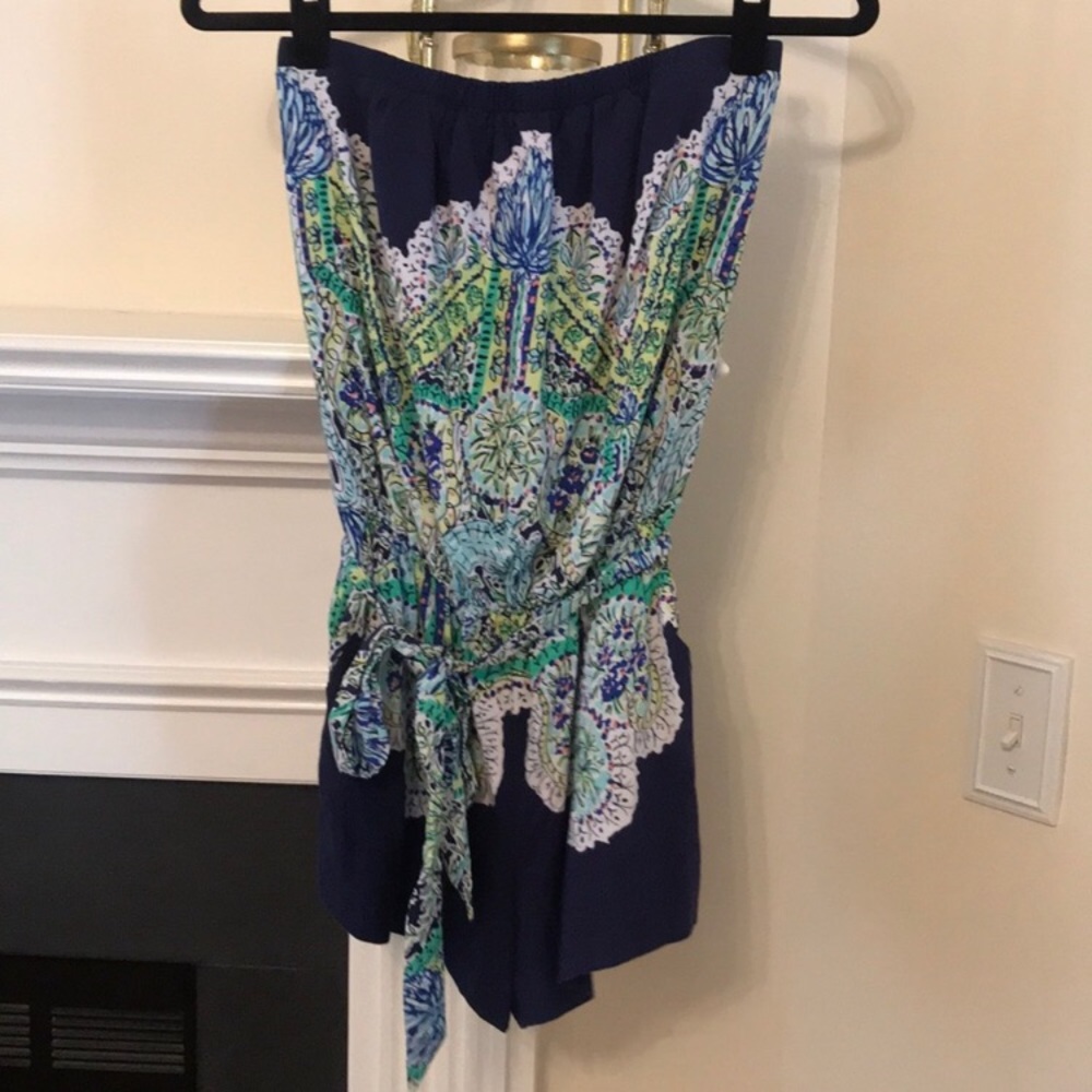 Lilly Pulitzer Navy Blue Floral Strapless Colleen Romper